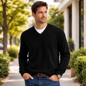 Nordstrom Men's Shop Cashmere Sweater L Black V-Neck 100% Luxury Soft Classic